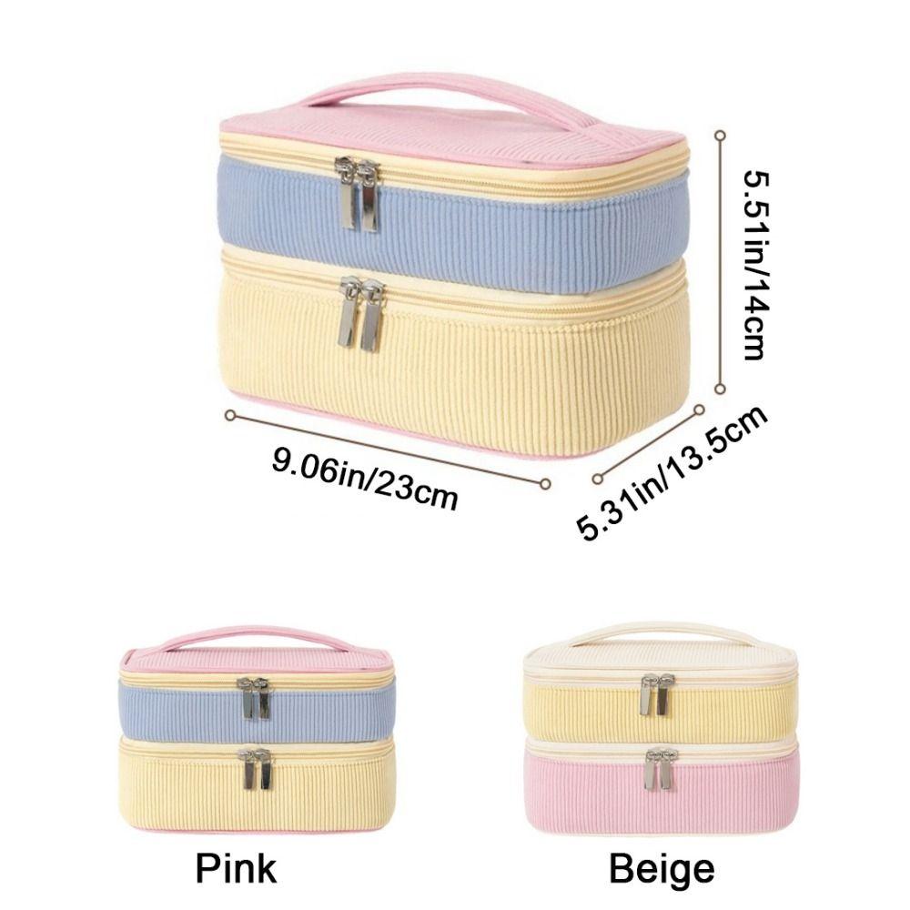 Soft Double-layer Storage Bag Zipper Closure Cosmetics Storage Bag Handheld Toilet Bag Women