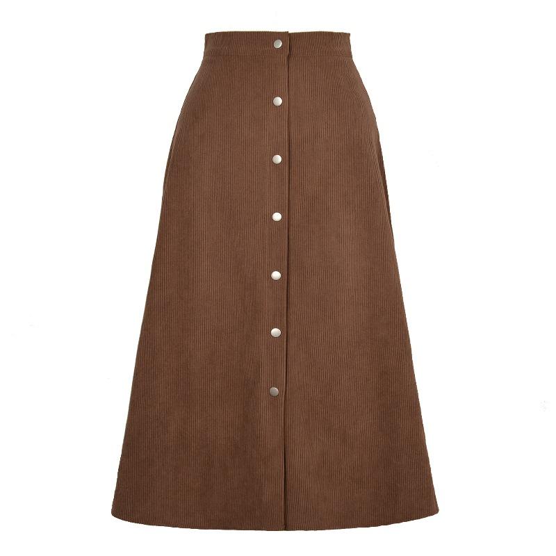 Women's Corduroy Skirt Single-breasted High Waist Autumn and Winter Dress Women's Large Skirt