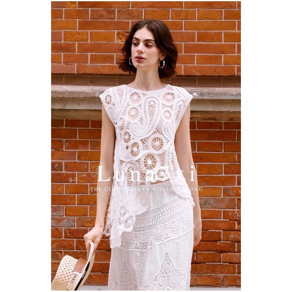 DIMANAF 2026 New Summer Women Vest T-Shirt Sleeveless Basic Fashion Tops Lace Tees Casual Loose Green Tees 255