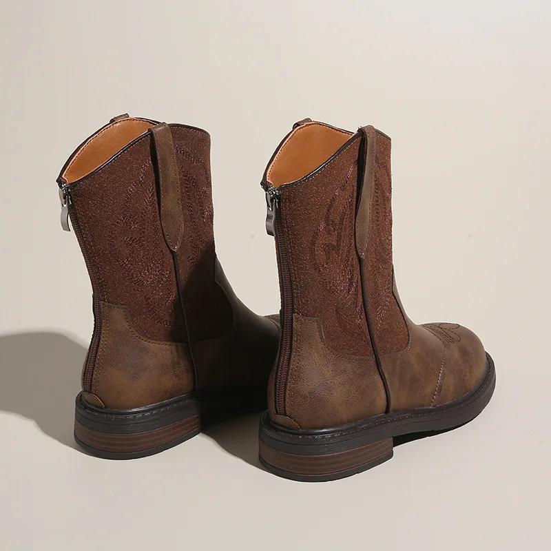 Fashion New Embroidered Leather Western Ankle Boots for Women Autumn Winter Fashion Soft-soled Casual Women's Chelsea Boots Shoes