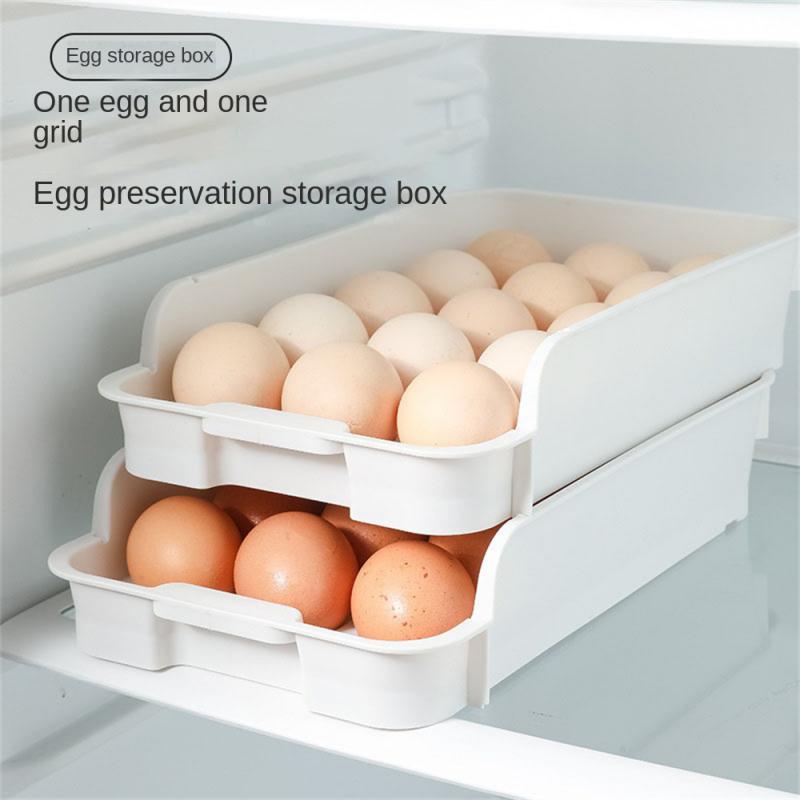 Automatic Scrolling Egg Rack Holder Storage Box Egg Basket Container Organizer Rolldown Refrigerator Double-layer Egg Shelf