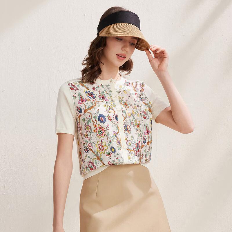 Zhaojun Women's Silk Blend Floral Print Short Sleeve Cardigan