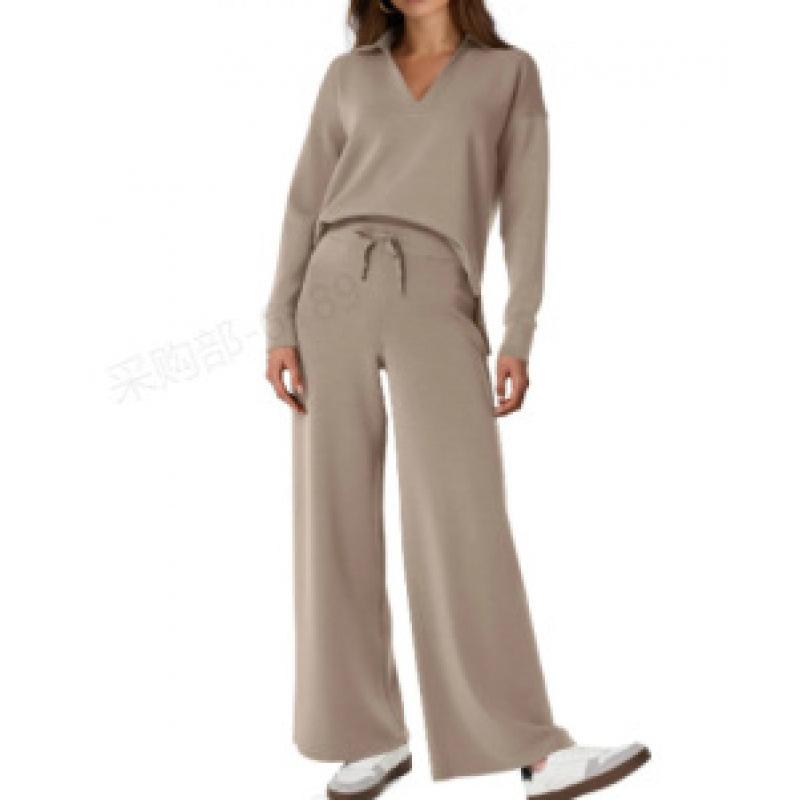 

Весна и Осень Новая Модная Повседневная Женская Одежда, Комплект Брюк для Поездок на Работу Однотонного Цвета с Длинным Рукавом и Кулиской XXL