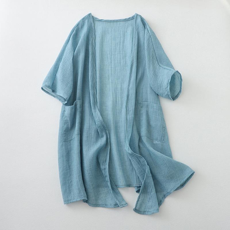 Cotton and Linen Cardigan for Women V-Neck Coat Casual Cardigan Thin Style Ramie Sunscreen Clothing Summer Shirt