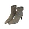 Off-white high-heeled short boots women's new pointed elastic thin boots thin-heeled short boots women's autumn and winter Martin boots