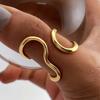 1pc Fashionable Asymmetrical Wavy Curve Stainless Steel Adjustable Open Ring for Women, Daily/Party Wear