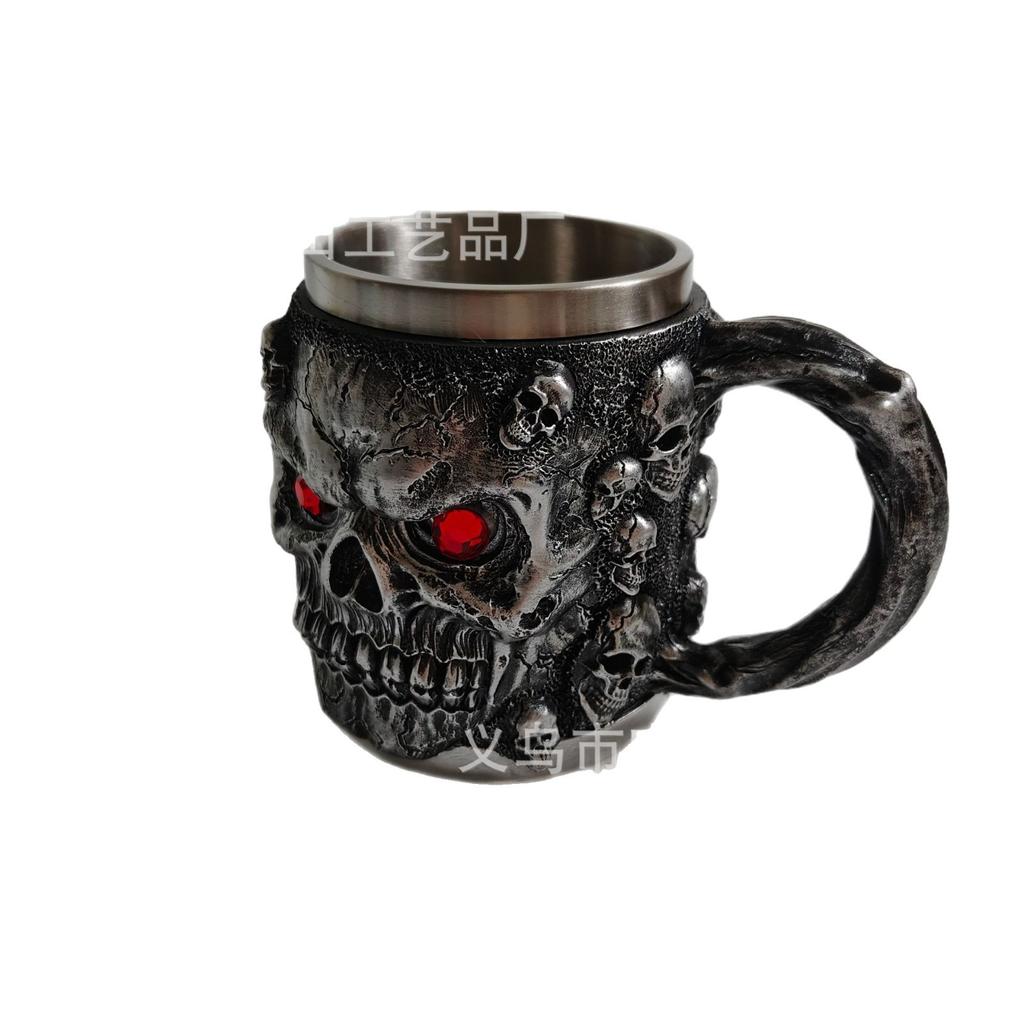 Neue Harzfigur, dunkelrotes Auge, Totenkopfbecher, Becher, Kaffeetasse, Bierkrug, kreative Geschenkanhänger
