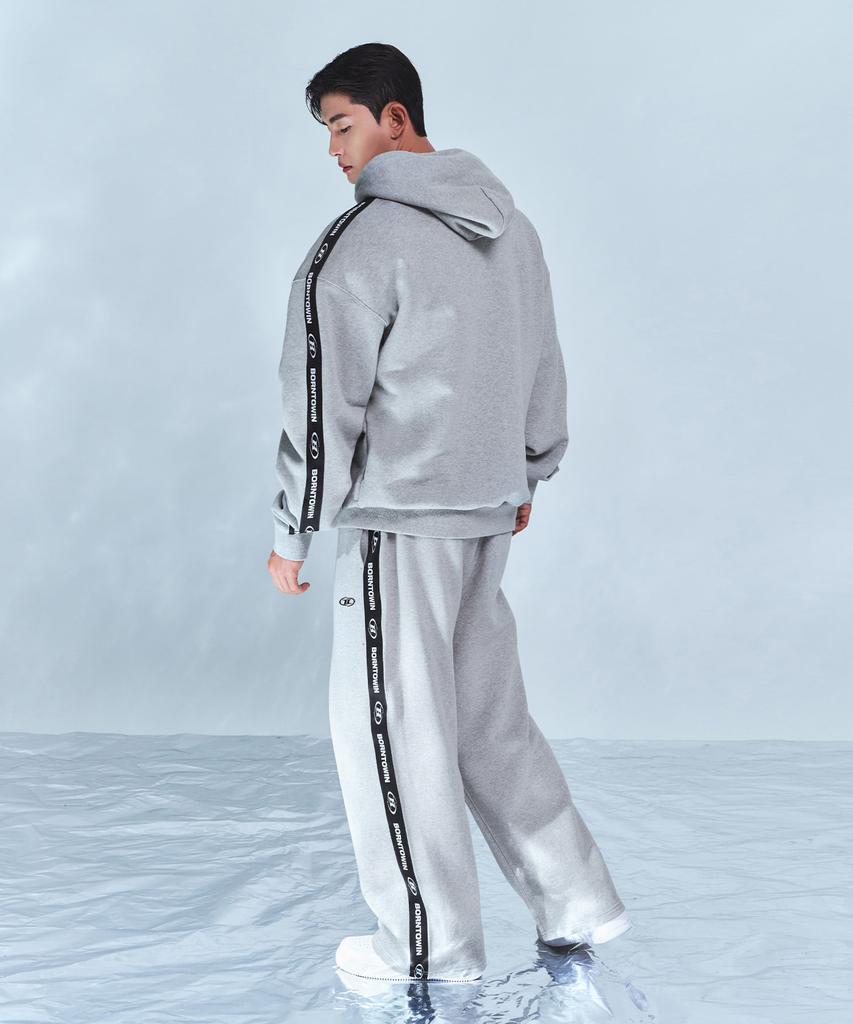 BORN TO WIN Chrome B Black Line Wide Pants [Melange Grey]