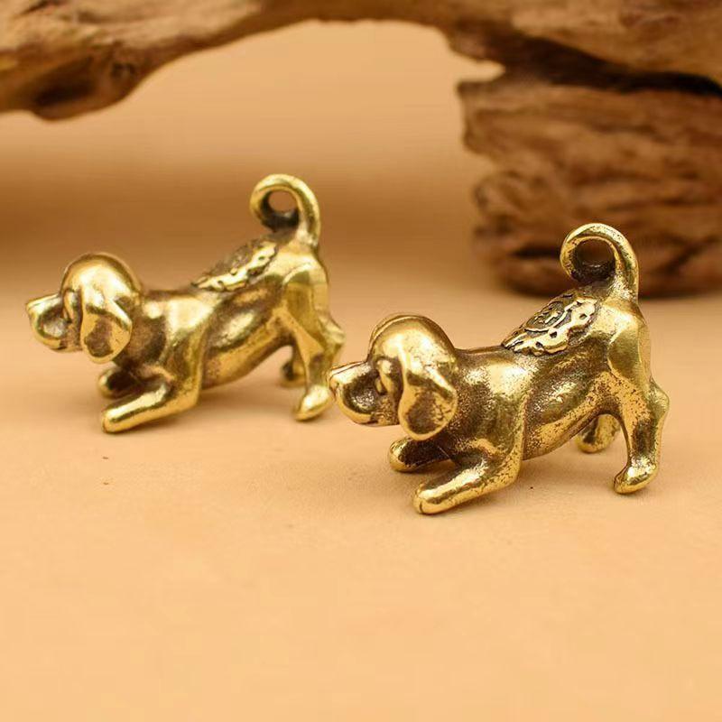 Brass Dog Ornament Retro Figurines Zodiac Lucky Happiness Dog Home Bedroom Decoration Crafts Items Accessories Gift