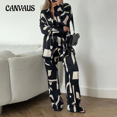 Completo da donna taglie forti nuovo moda pendolare ampio a maniche lunghe a vita alta con pantaloni a gamba larga