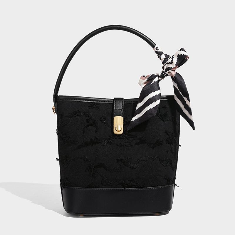 

Нишевый дизайн Градиентная сумка-корзина 2025 Новая элегантная сумка-ведро В древнем стиле Розовый цвет сакуры Высококлассная сумочка чёрный