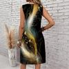 Plus Size V Neck Sleeveless Dress Cloudy Mountain Waterfall Art Print For Scenic Mountain Journey