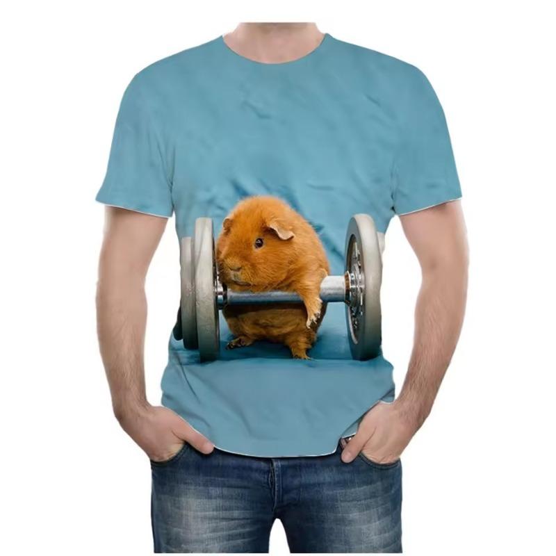 Summer Men Fashion Novel Animal Guinea Pig 3D Printing Cute Guinea Pig Pattern Casual Comfortable Short Sleeved T-shirt