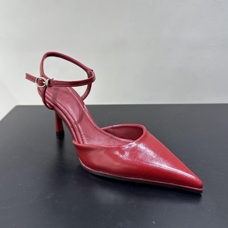 Fashion SUOJIALUN 2025 Spring New Brand Women Sandal Fashion Red Pointed Toe Ladies Elegnat Slingback Shoes Thin High Heel Dress Pumps