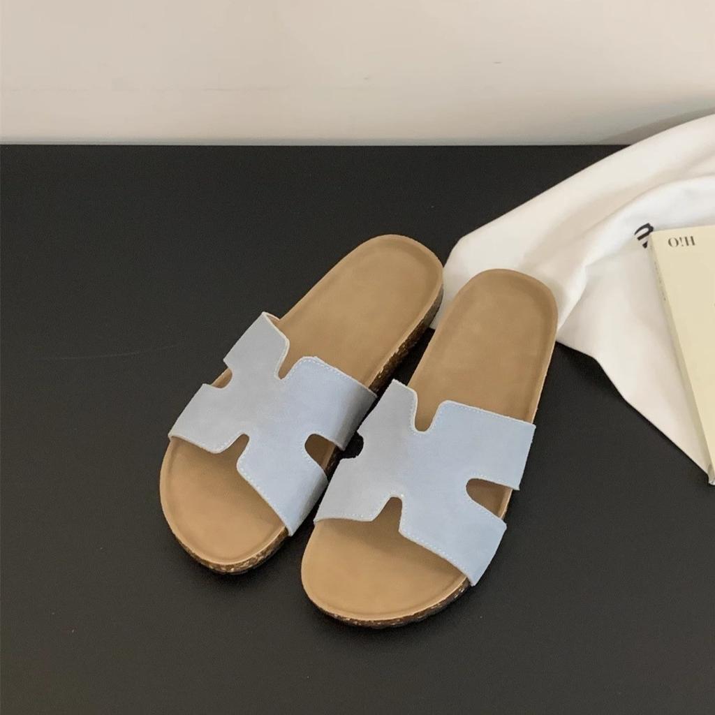 Slippers Women's Summer Wear Soft Flat-bottomed Beach Sandals One-word H Sandals