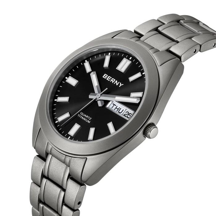 BERNY Men's Watch Titanium Analog Quartz 10ATM Waterproof Super Luminous Black