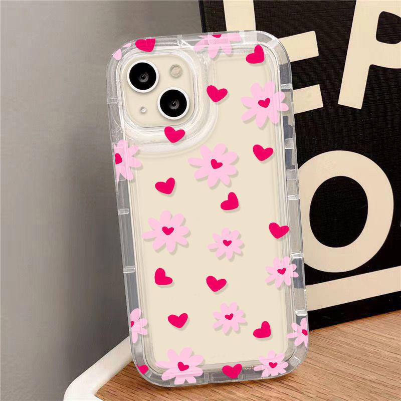 Pink Love Flower for iPhone17promax Mobile Phone Case Apple 14 Large Hole 16/13 New 15