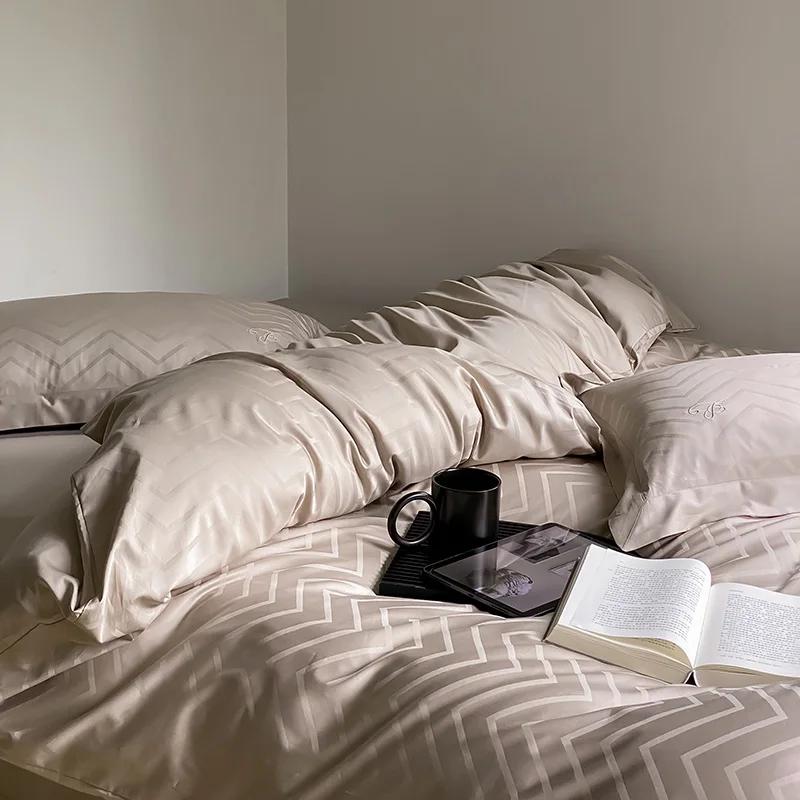 High-end Jacquard 100% Cotton Double Duvet Cover Set 220x240 Luxury Cotton Tribute Satin Bedding Sets Queen Size Bedding Set