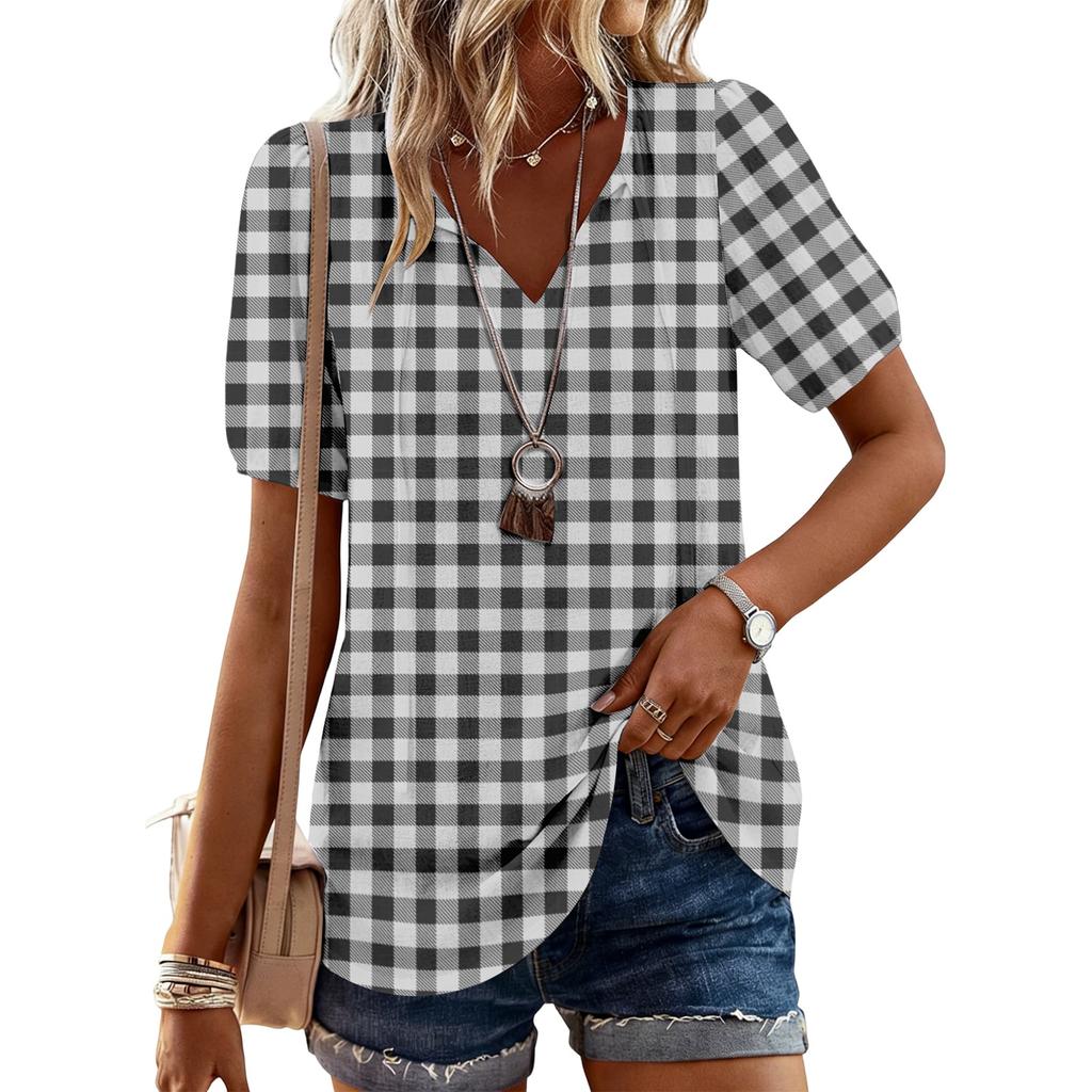 Women's Fashion Casual Checkered Print Top