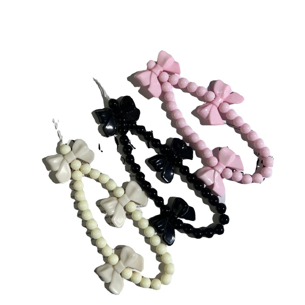 1Pc 3D Bowknot Phone Chain Acrylic Beaded Mobile Phone Pendant For Women Anti-Lost Phone Chain Hanging Jewelry Sweet Accessories