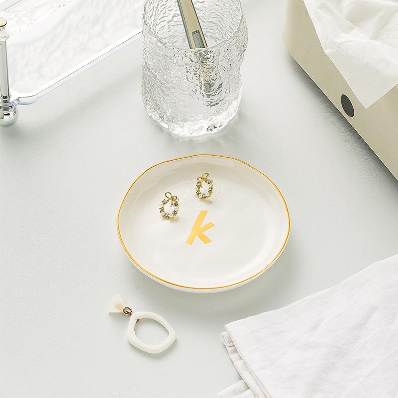 Jewelry Tray Letter Plate Ins Style Display Plate Bathroom Storage Tray Popular Ceramic Plate Gift