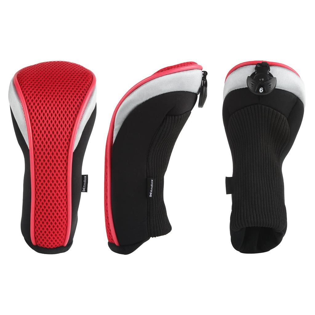 Andux Golf Hybrid Club Set of 2 with Interchangeable Numbered Tags Headcovers, (Black/Red)