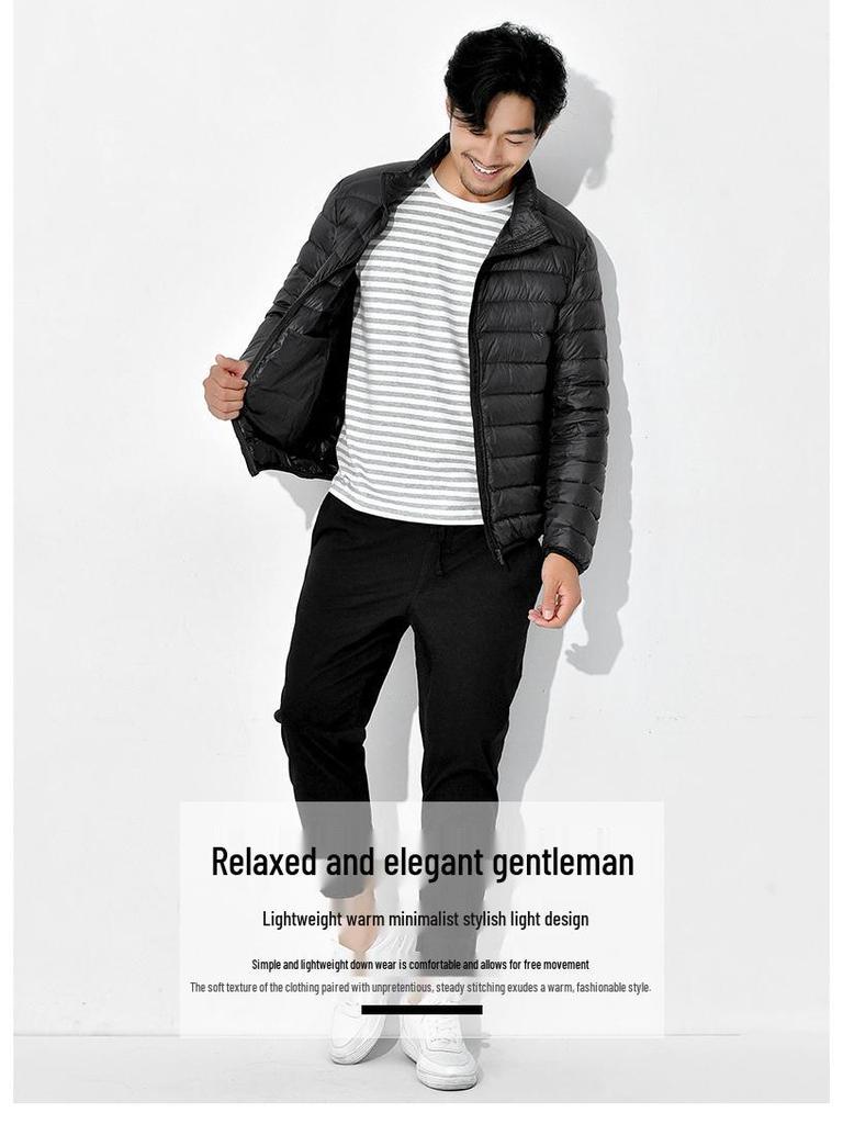 Men's Cross-Border Lightweight White Duck Down Jacket - Short, Casual Winter Outerwear, Plus Size Available.