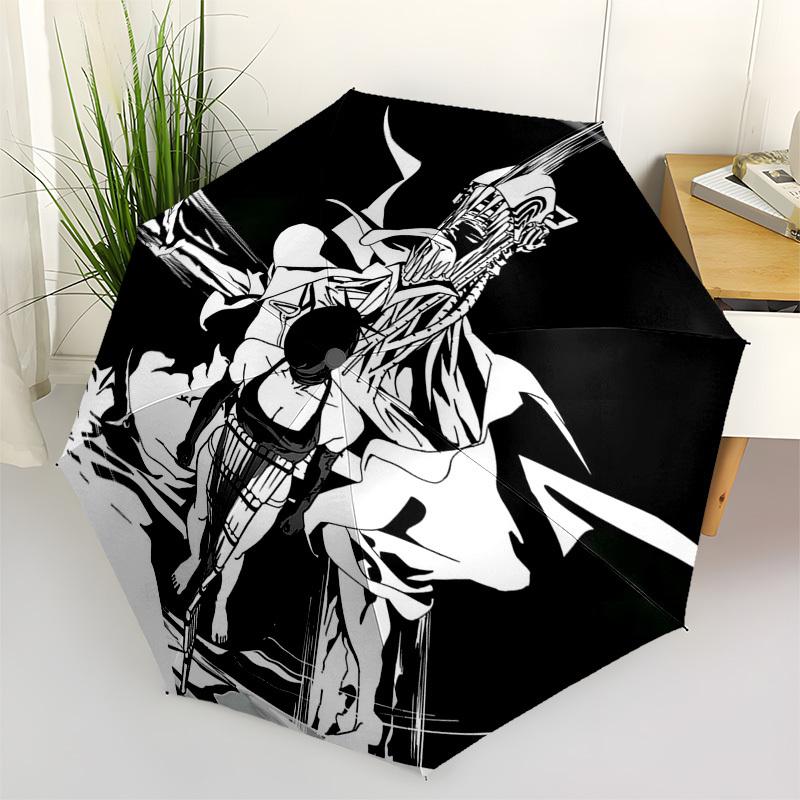 

1pc Outdoor Umbrella with Warrior and Horseman Print - Automatic Opening/Closing, Portable 3-Fold Design, 8-Rib Iron Frame - Perfect Gift for Fans,