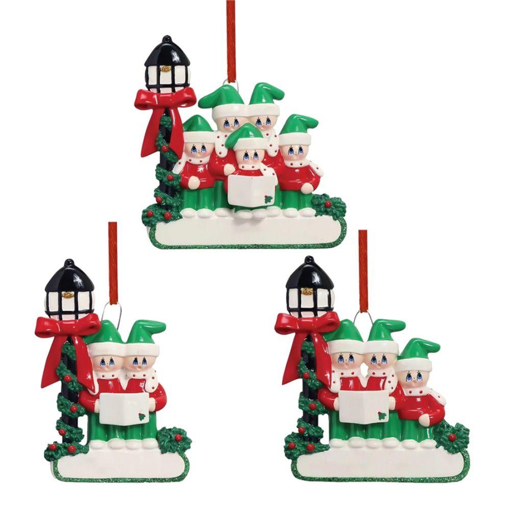 Street Lamp Christmas Family Ornaments Snowman Color Painting Family Blessings Pendant Decorative Resin Christmas Tree Ornaments