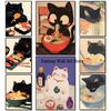 Vintage Japanese Cat Eat Ramen Sushi Maneki Neko Poster Kitchen Wall Art Apanese Cat Neko Wall Decor Canvas Painting Restaurant