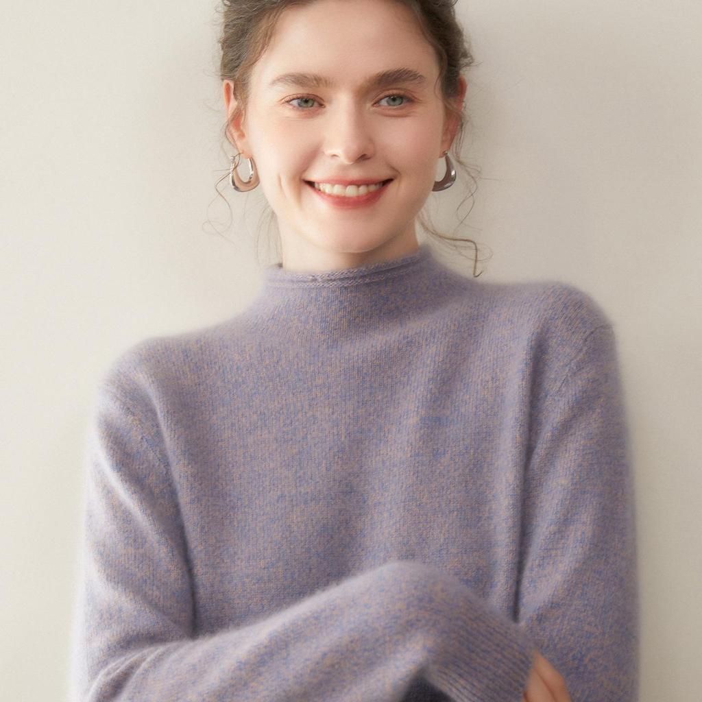 Women's Heathered Cashmere Roll-Neck Sweater - Thickened, Long Sleeve Knit Pullover for Autumn/Winter