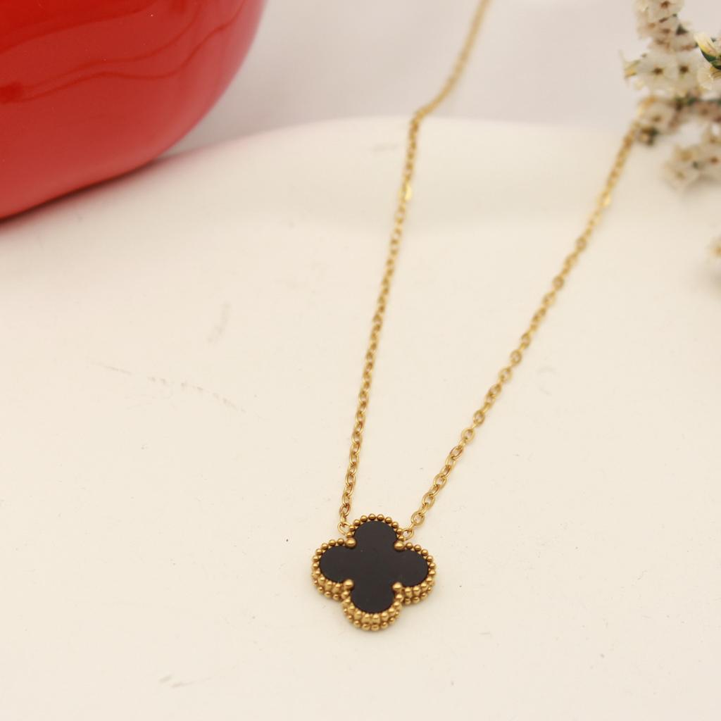 Collier double face en titane 18 carats avec trèfle à quatre feuilles porte-bonheur pour femme, 15 mm