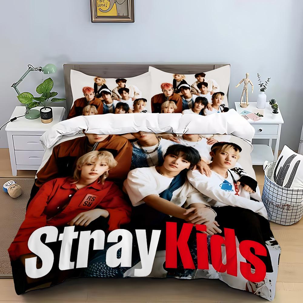 KPOP Duvet Cover Pillowcase S-Stray-K-Kids Bedding Set Adult Boy Girl Bedroom Decoration Children Gift Single Double Large Size