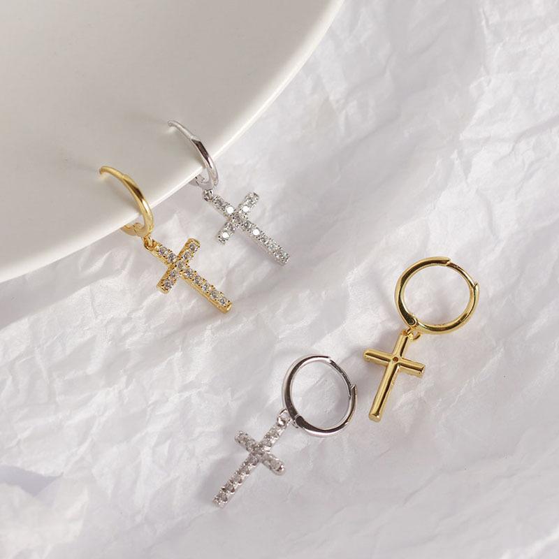 Classic Cross Micro Set Diamond Earrings - Women's Ear Clasp Zirconia Earrings - Versatile and Elegant Earrings
