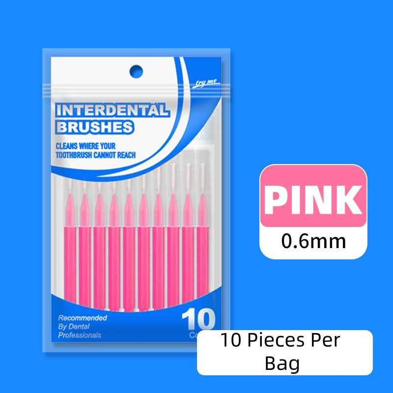 10 pieces of 0.6-1.2mm interdental brushes, healthcare type, push-pull design, effective in removing food residue and dental pla