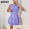JPNTKY Women's Fashion Summer Spring Solid Color Print O-Neck Short Sleeve Casual Dresses