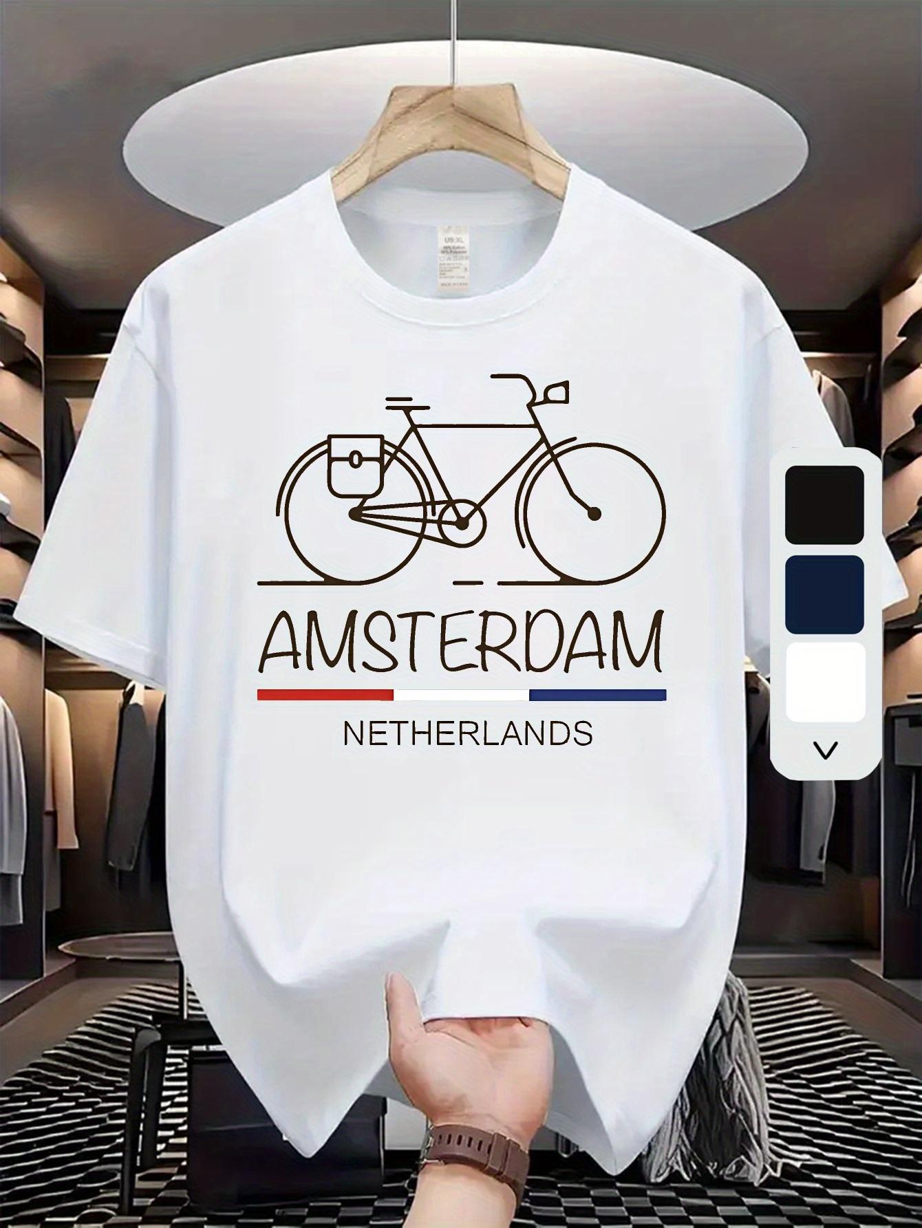 Amsterdam Graphic T-shirt - Black with Golden Bicycle Design XL