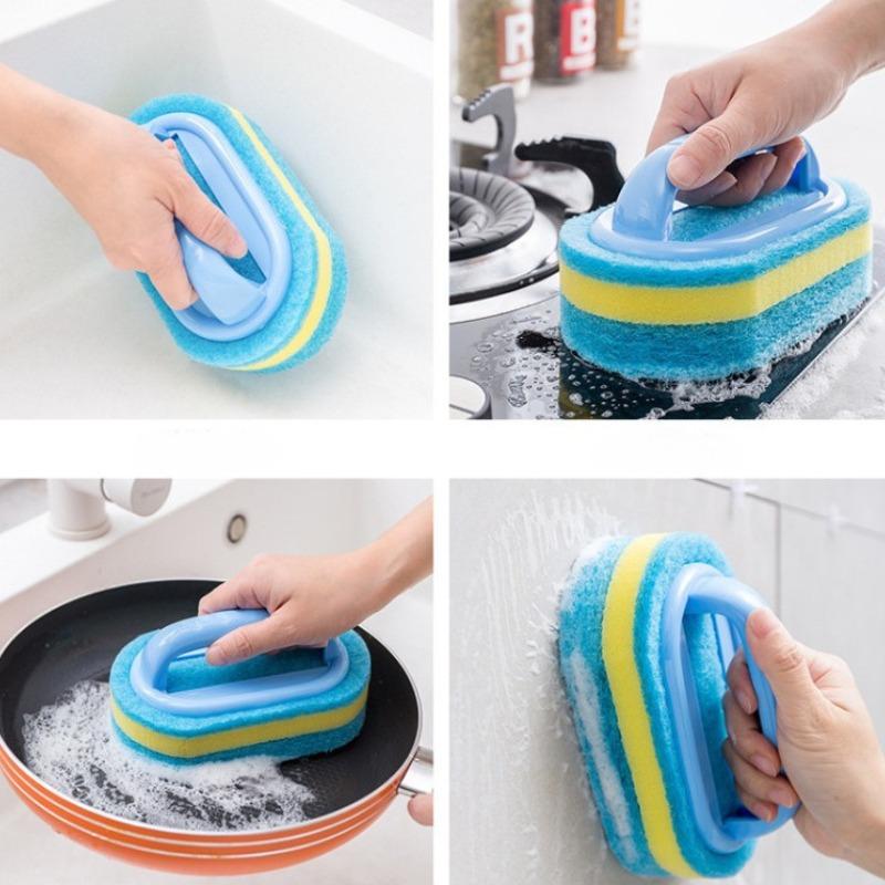 Household Cleaning Brush with Handle Dish Soap Bathroom Kitchen Tub Thicken Scrubbing Sponge Wipe Durable Tools Accessories Home