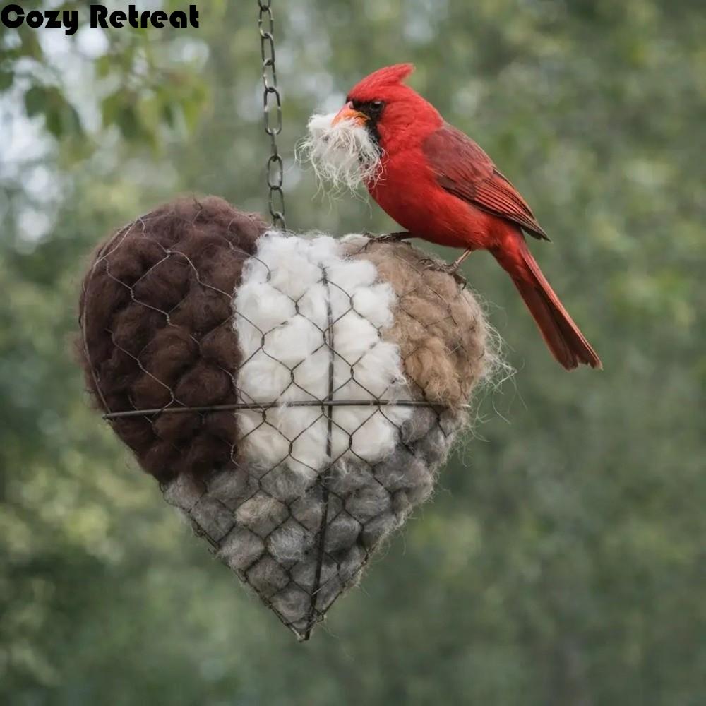 Handmade Alpaca Fiber Bird Nesting Heart Refillable Cotton Wool Birds Nests Material Holder Hanging Heart Shape