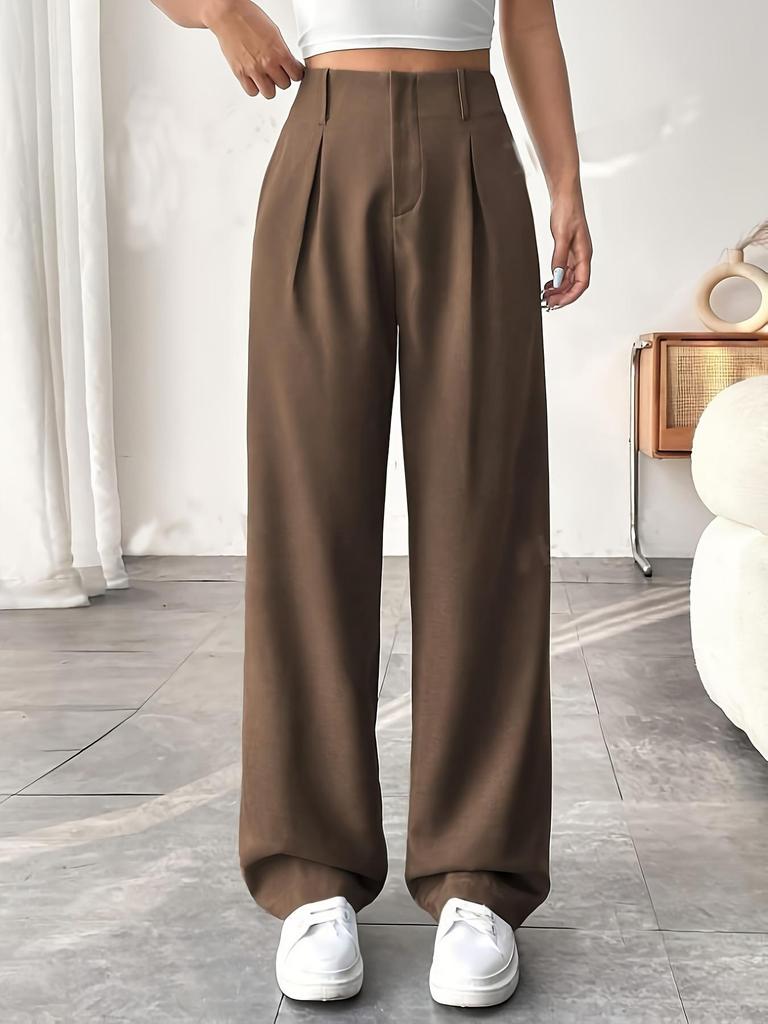 European & American Women's High-Waist Straight-Leg Business Casual Pants - Solid Color Draped Style (2026)