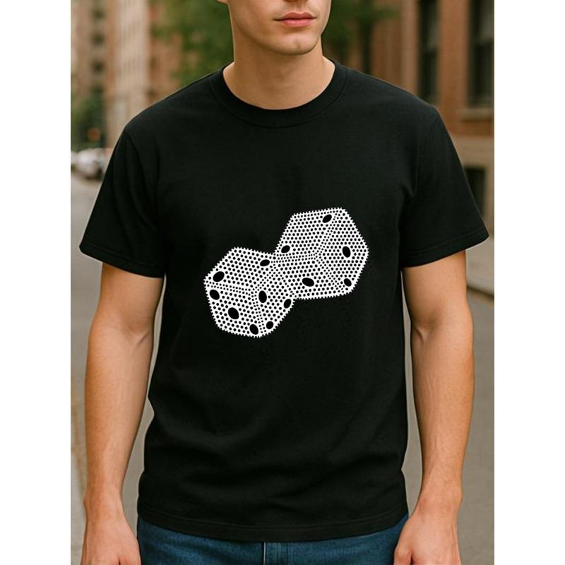 

European sizes Abstract Dice Pattern, Men s Casual Short-sleeved Round-neck Pattern Printed T-shirt 4XL чорний