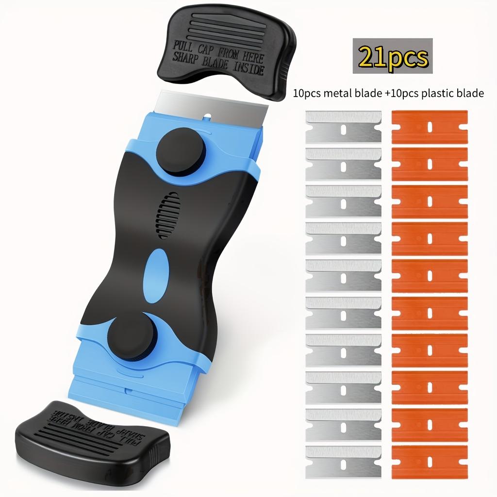21pcs Razor Blade Scraper Double Edge Razor Scraper Remover Tool with Razor Blades for Labels Stickers Decals Removal Tint Vinyl