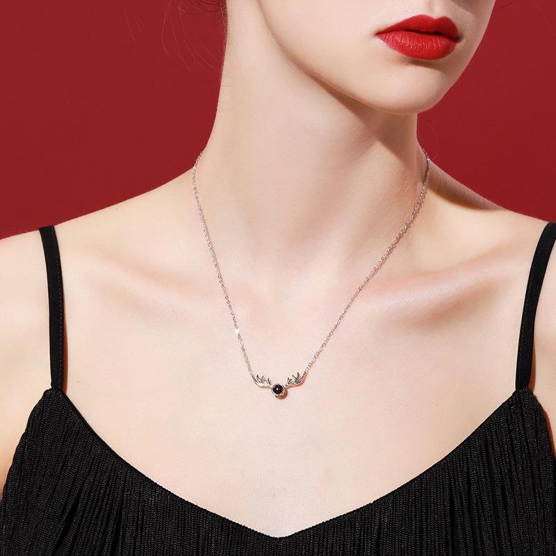 I Love You Deer Antler Necklace - 925 Sterling Silver Clavicle Chain, Japanese & Korean Fashion, TikTok Style Christmas Gift