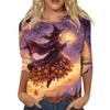 Women's Fashion Casual Halloween Print 3/4 Sleeve T-Shirt with Round Neck