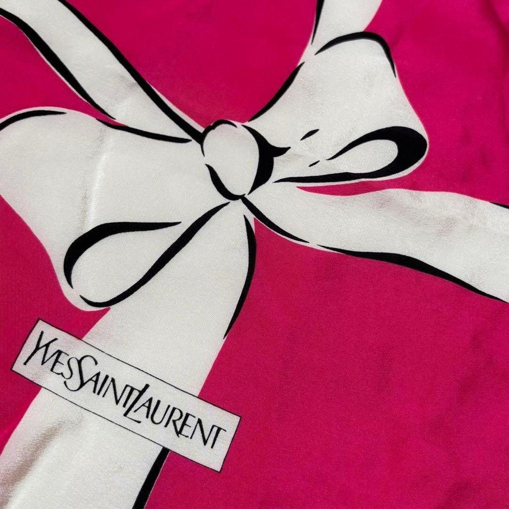 Used Yves Saint Laurent Silk Scarf Pink Ribbon YSL Vintage