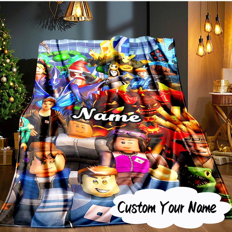 Custom Name Ro-blox Adventure Quests Blanket Ideal Bedding Blanket Perfect for Travel, Camping, Living Rooms, Offices, Sofas, Fan Christmas gift