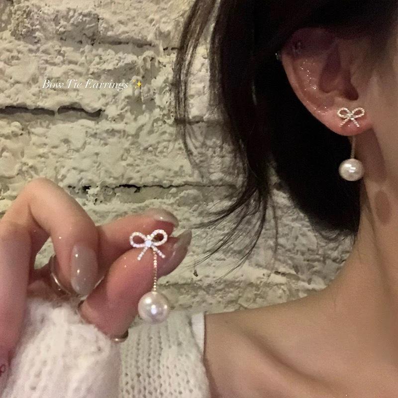 Elegant Bow-Knot Tassel Alloy Earrings for Women's 2025 Spring/Summer