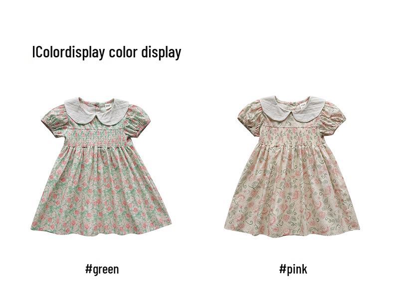 Handmade Floral Smocked Girl's Dress with Peter Pan Collar - Summer 2025 French Korean Style
