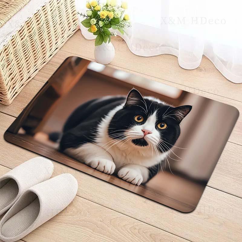 1 Pezzo Tappeti da Cucina Antifatica, Stampa Gatto Bianco Nero Impermeabile Antiscivolo Spesso Ammortizzato Tappetino da Cucina Resistente Tappetino Comfort per Stare in Piedi per Cucina