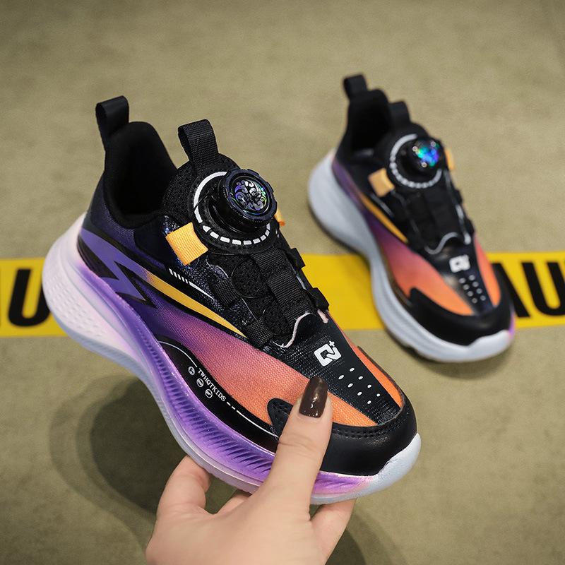 

Модные кроссовки для девочек 2025 года, обувь для детей среднего и старшего возраста, кроссовки, вращающаяся кнопка, спортивная обувь, износостойкая и легкая 40